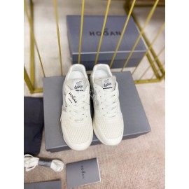 Hogan Fashion Cattle Leather Thick Soled Casual Shoes White For Women 