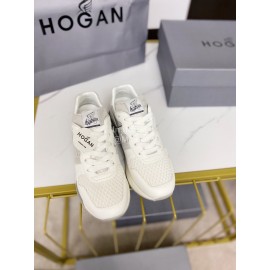 Hogan Fashion Cattle Leather Thick Soled Casual Shoes White For Women 