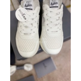 Hogan Fashion Cattle Leather Thick Soled Casual Shoes White For Women 