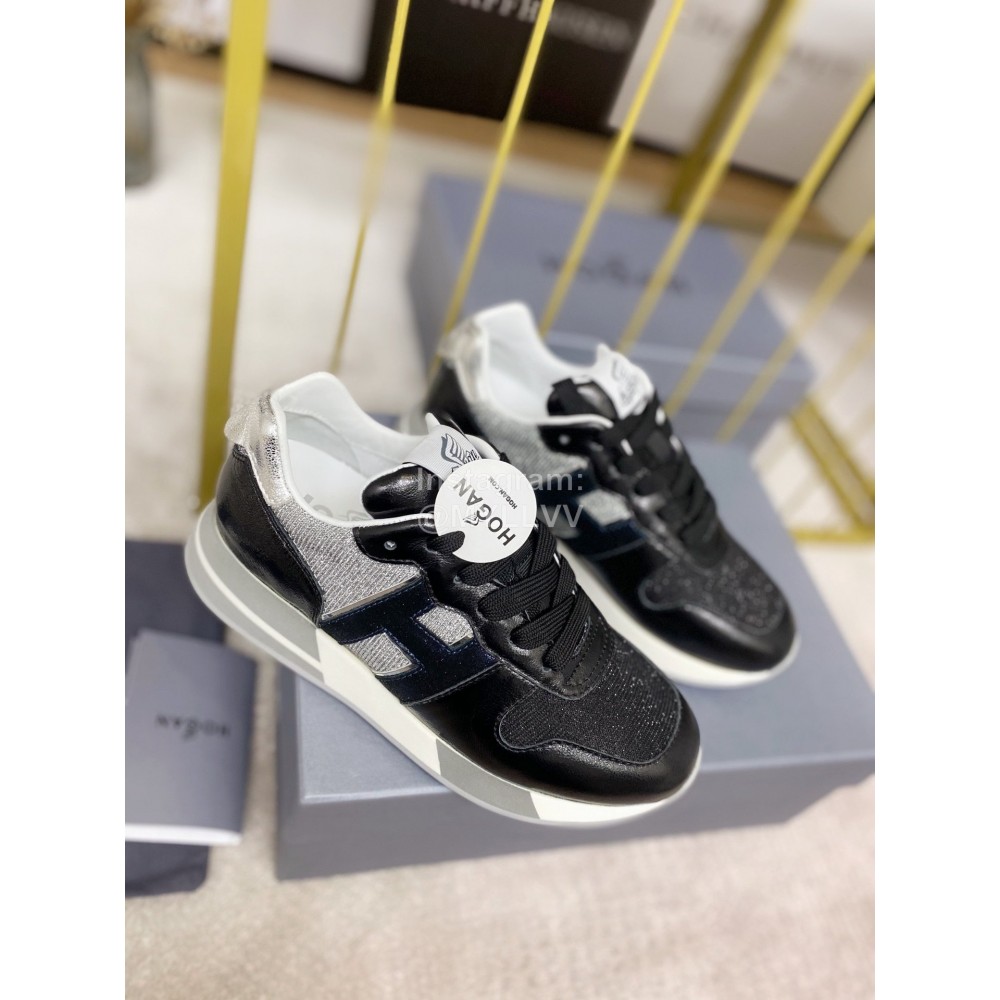 Hogan Fashion Cattle Leather Thick Soled Casual Shoes Black For Women 