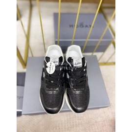 Hogan Fashion Cattle Leather Thick Soled Casual Shoes Black For Women 