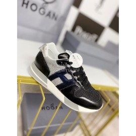 Hogan Fashion Cattle Leather Thick Soled Casual Shoes Black For Women 