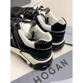Hogan Fashion Cattle Leather Thick Soled Casual Sneakers For Women Black
