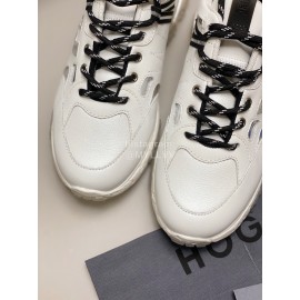 Hogan Fashion Cattle Leather Thick Soled Casual Sneakers For Women White