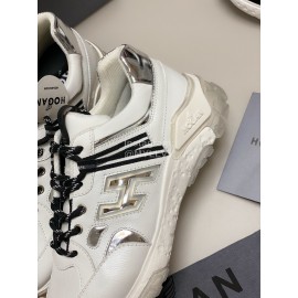 Hogan Fashion Cattle Leather Thick Soled Casual Sneakers For Women White