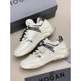 Hogan Fashion Cattle Leather Thick Soled Casual Sneakers For Women White