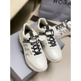 Hogan Fashion Cattle Leather Thick Soled Casual Sneakers For Women White