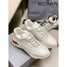 Hogan Fashion Cattle Leather Thick Soled Casual Sneakers For Women Brown