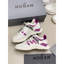 Hogan Fashion Cattle Leather Thick Soled Casual Sneakers For Women Purple