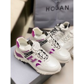 Hogan Fashion Cattle Leather Thick Soled Casual Sneakers For Women Purple