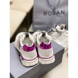 Hogan Fashion Cattle Leather Thick Soled Casual Sneakers For Women Purple