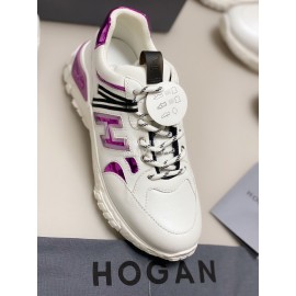 Hogan Fashion Cattle Leather Thick Soled Casual Sneakers For Women Purple