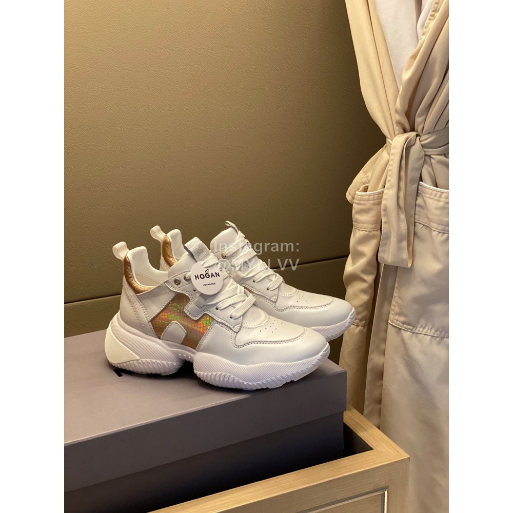 Hogan Fashion Calf Leather Thick Soled Sneakers For Women 