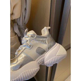 Hogan Fashion Cow Leather Thick Soled Sneakers For Women Silver