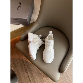 Hogan Fashion Cow Leather Thick Soled Sneakers For Women White