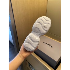 Hogan Fashion Cow Leather Thick Soled Sneakers For Women White