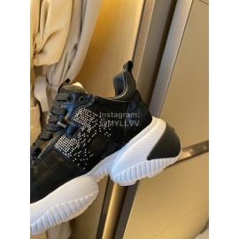 Hogan Fashion Cow Leather Thick Soled Sneakers For Women Black