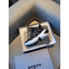 Hogan Fashion Cow Leather Thick Soled Sneakers For Women Black