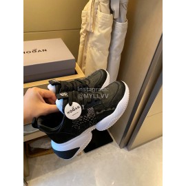 Hogan Fashion Cow Leather Thick Soled Sneakers For Women Black