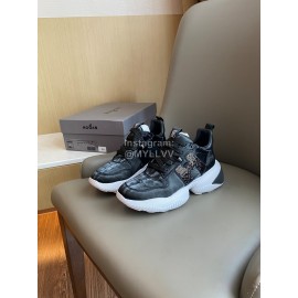 Hogan Fashion Cow Leather Thick Soled Sneakers For Women Black