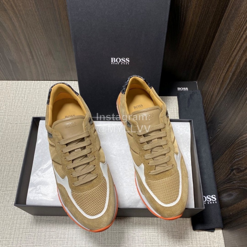 Hugo Boss Soft Leather Lace Up Sneakers For Men Brown
