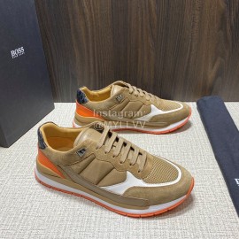 Hugo Boss Soft Leather Lace Up Sneakers For Men Brown