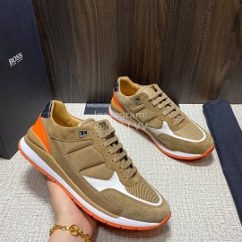 Hugo Boss Soft Leather Lace Up Sneakers For Men Brown