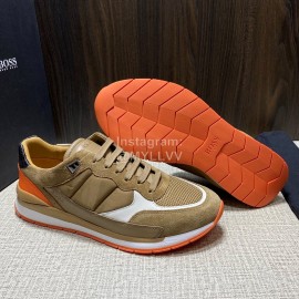 Hugo Boss Soft Leather Lace Up Sneakers For Men Brown