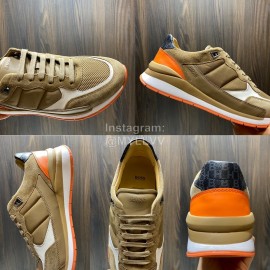 Hugo Boss Soft Leather Lace Up Sneakers For Men Brown