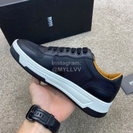 Hugo Boss Leather Lace Up Sneakers For Men Black