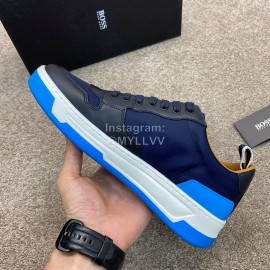 Hugo Boss Leather Lace Up Sneakers For Men Navy