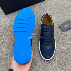 Hugo Boss Leather Lace Up Sneakers For Men Navy