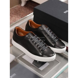 Hugo Boss Soft Cowhide Lace Up Casual Shoes For Men Black