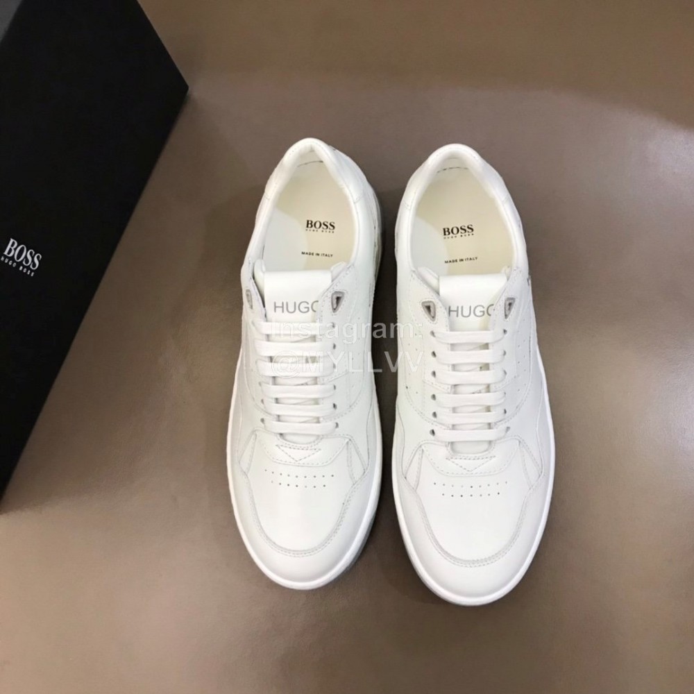 Hugo Boss Leather Lace Up Casual Sneakers For Men White