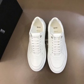 Hugo Boss Leather Lace Up Casual Sneakers For Men White
