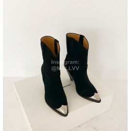 Isabel Marant Winter New Calf Velvet High Heel Short Boots For Women Black