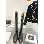 Isabel Marant Cowhide Thick High Heeled Long Boots For Women Black