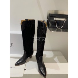 Isabel Marant Cowhide Thick High Heeled Long Boots Black For Women 