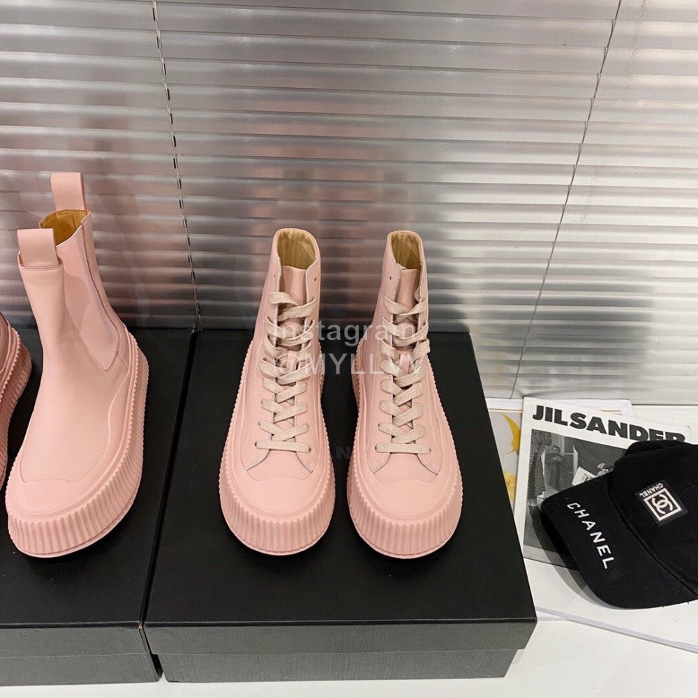 Jil Sander Fashion Calf Leather Thick Soled High Top Shoes For Women Pink