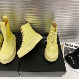 Jil Sander Fashion Calf Leather Thick Soled High Top Shoes For Women Yellow