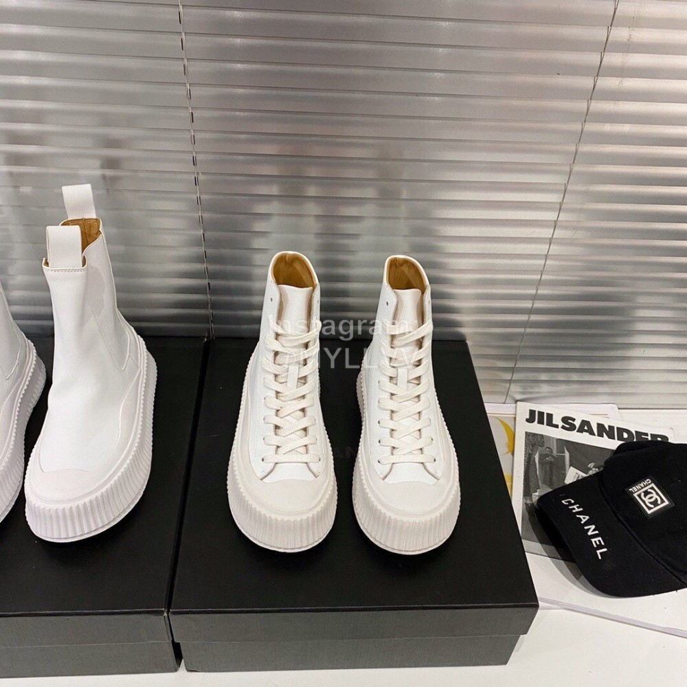 Jil Sander Fashion Calf Leather Thick Soled High Top Shoes For Women White