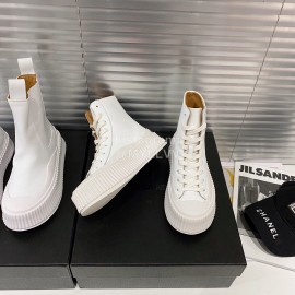 Jil Sander Fashion Calf Leather Thick Soled High Top Shoes For Women White