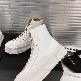 Jil Sander Fashion Calf Leather Thick Soled High Top Shoes For Women White