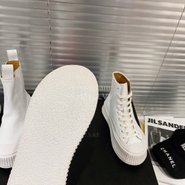 Jil Sander Fashion Calf Leather Thick Soled High Top Shoes For Women White