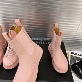 Jil Sander Fashion Calf Leather Thick Soled Boots For Women Pink