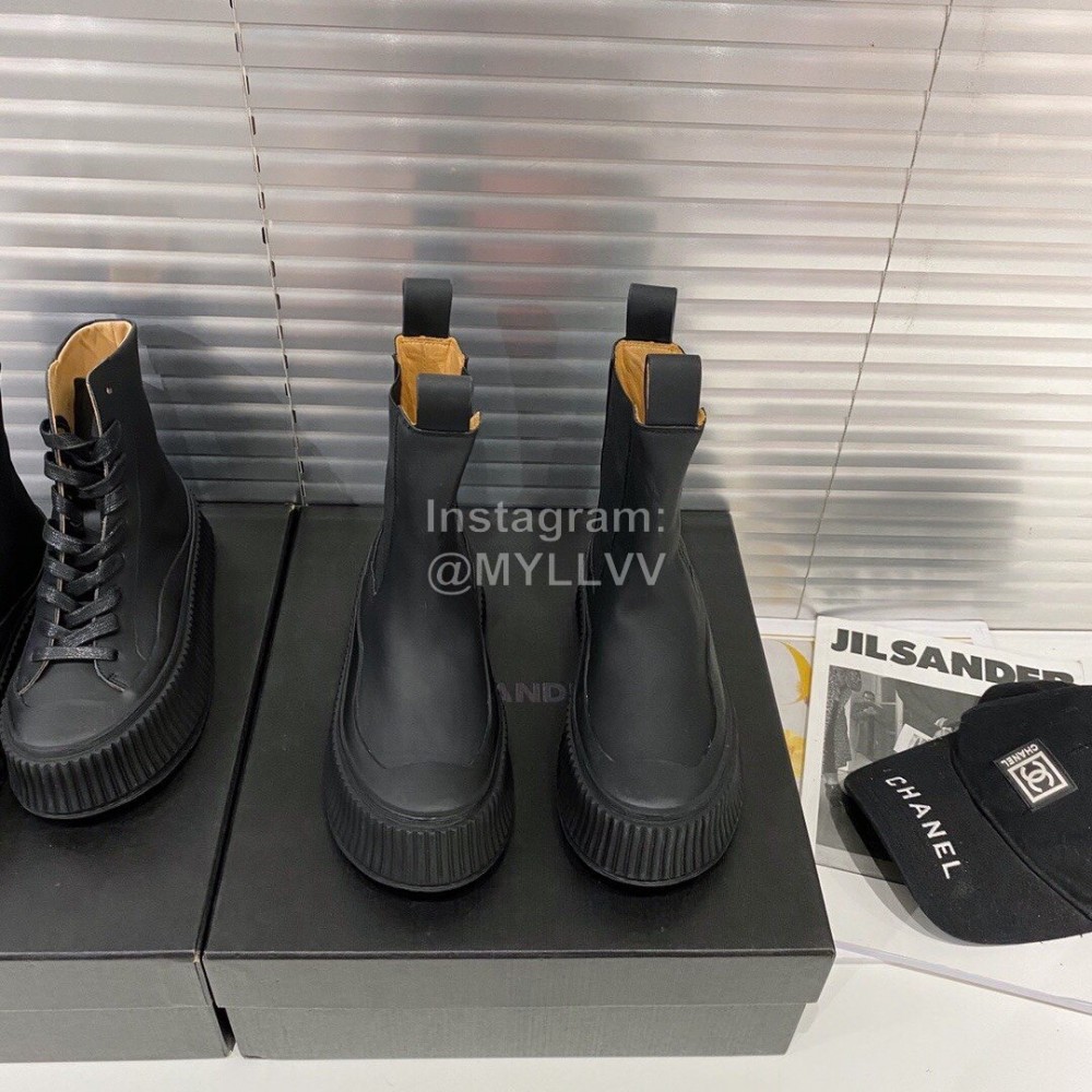 Jil Sander Fashion Black Calf Leather Thick Soled Boots For Women 