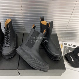 Jil Sander Fashion Black Calf Leather Thick Soled Boots For Women 