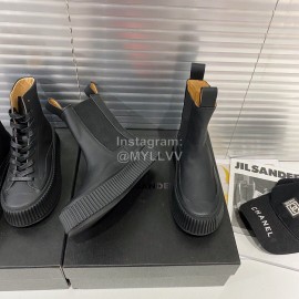 Jil Sander Fashion Black Calf Leather Thick Soled Boots For Women 