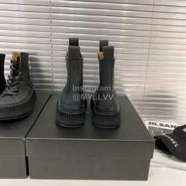 Jil Sander Fashion Black Calf Leather Thick Soled Boots For Women 