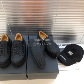 Jil Sander Fashion Black Calf Leather Thick Soled Casual Shoes For Women 